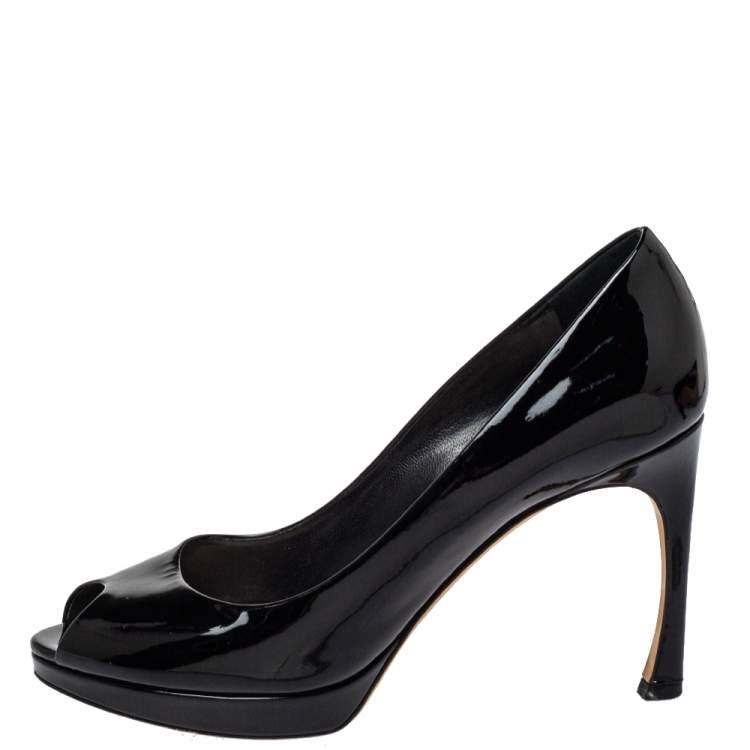 Pre Owned Dior Black Patent Leather Peep Toe  Pumps Size 38