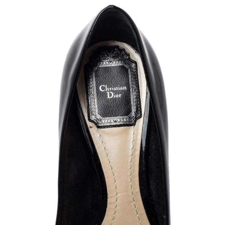 Pre Owned Dior Black Patent Leather Peep Toe  Pumps Size 38