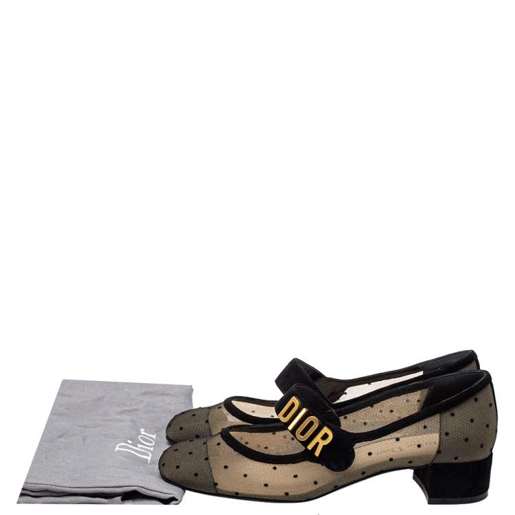 Pre Owned Dior Black Mesh And Suede D Mary Jane Pumps Size 36.5