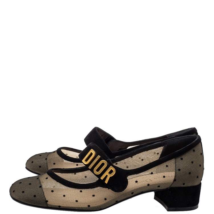 Pre Owned Dior Black Mesh And Suede D Mary Jane Pumps Size 36.5