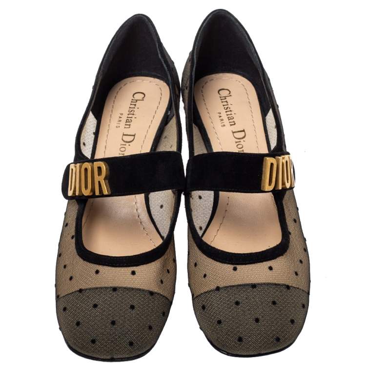 Pre Owned Dior Black Mesh And Suede D Mary Jane Pumps Size 36.5