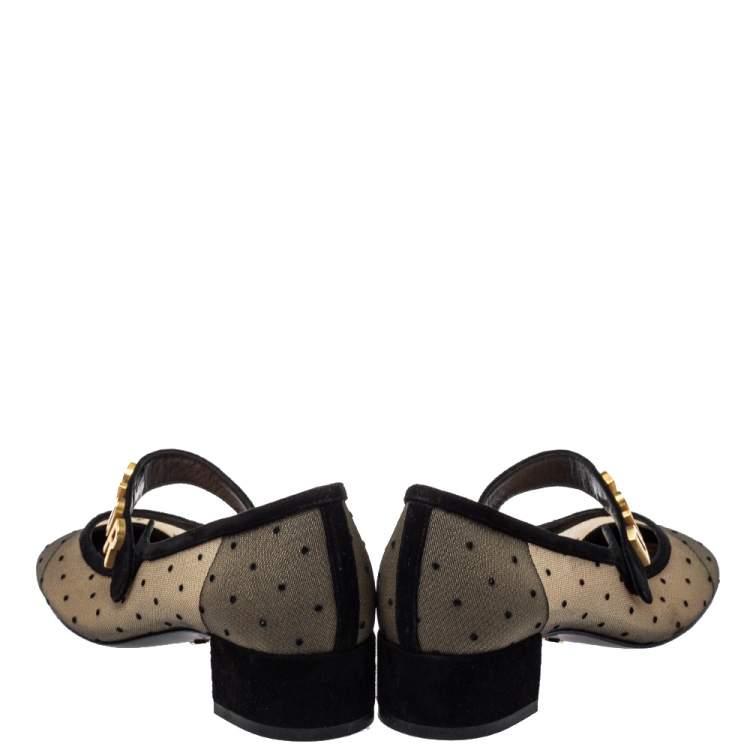 Pre Owned Dior Black Mesh And Suede D Mary Jane Pumps Size 36.5