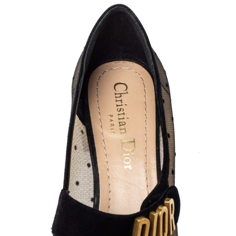 Pre Owned Dior Black Mesh And Suede D Mary Jane Pumps Size 36.5