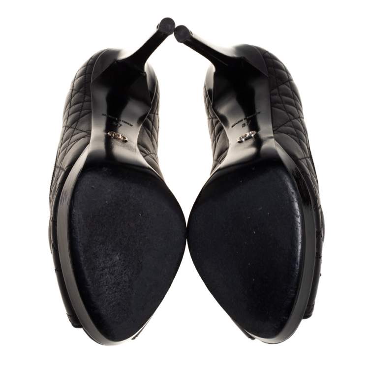 Pre Owned Dior Black Cannage Quilted And Patent Leather Bow Pumps Size 37