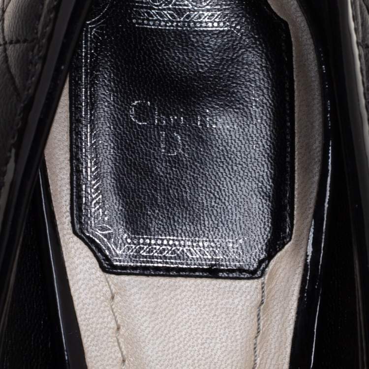 Pre Owned Dior Black Cannage Quilted And Patent Leather Bow Pumps Size 37