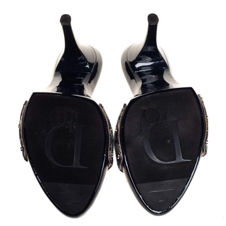 Pre Owned Dior Blue Canvas Logo Detail Slide Sandals Size 40