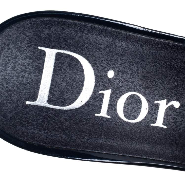 Pre Owned Dior Blue Canvas Logo Detail Slide Sandals Size 40