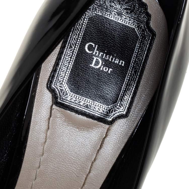 Pre Owned Dior Black Patent Leather Cannage Heel Peep Toe Platform Pumps Size 39.5