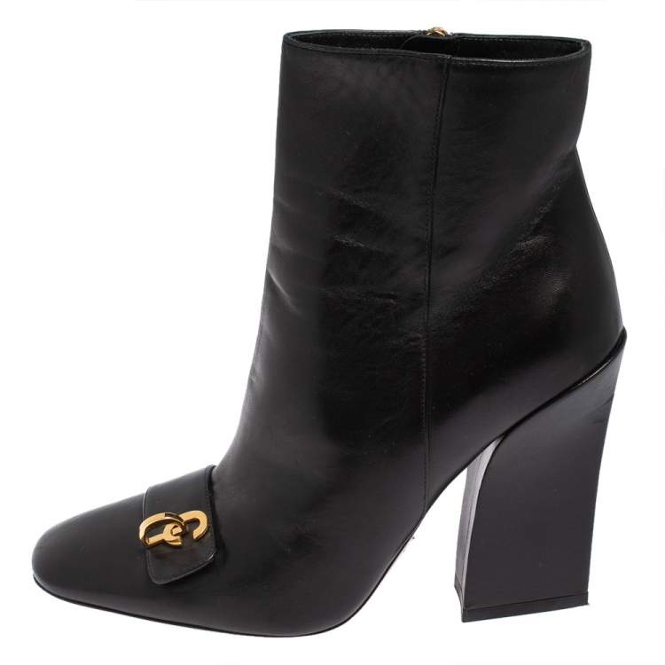 Pre Owned Dior Black Leather CD Logo Embellished Ankle Length Boots Size 39