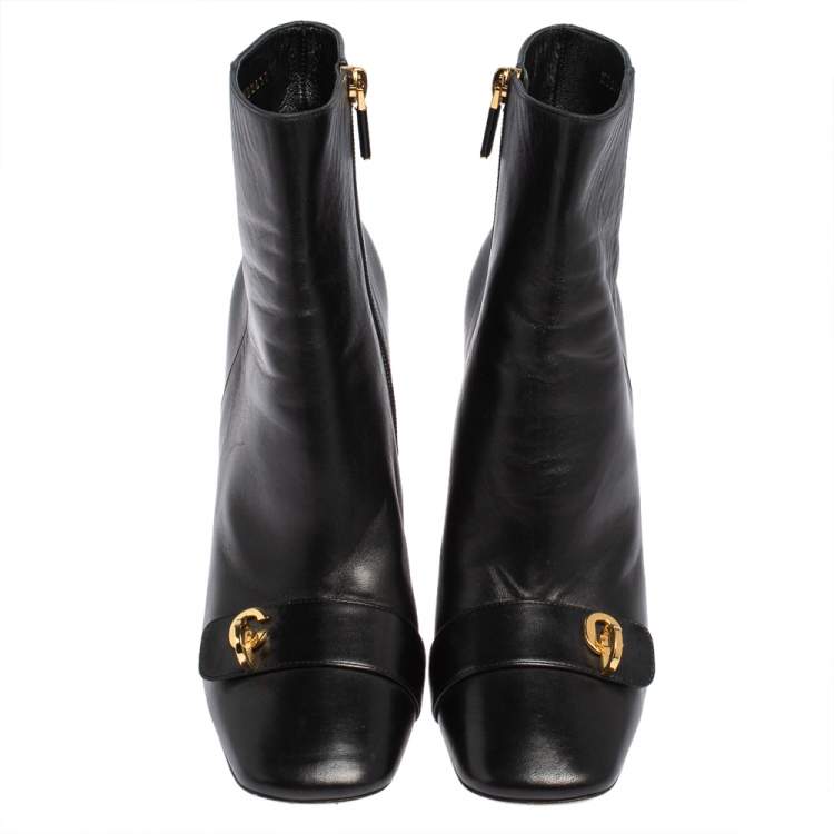 Pre Owned Dior Black Leather CD Logo Embellished Ankle Length Boots Size 39