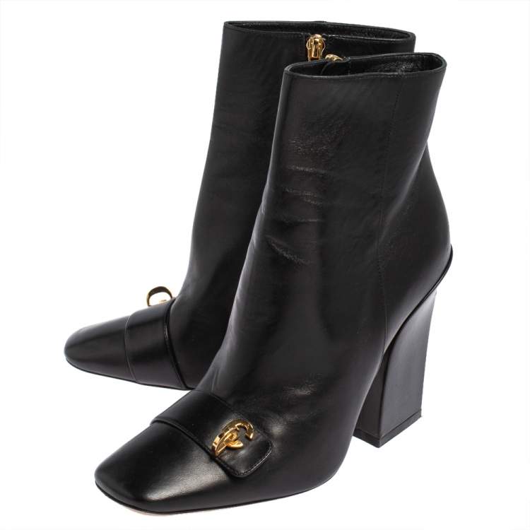 Pre Owned Dior Black Leather CD Logo Embellished Ankle Length Boots Size 39
