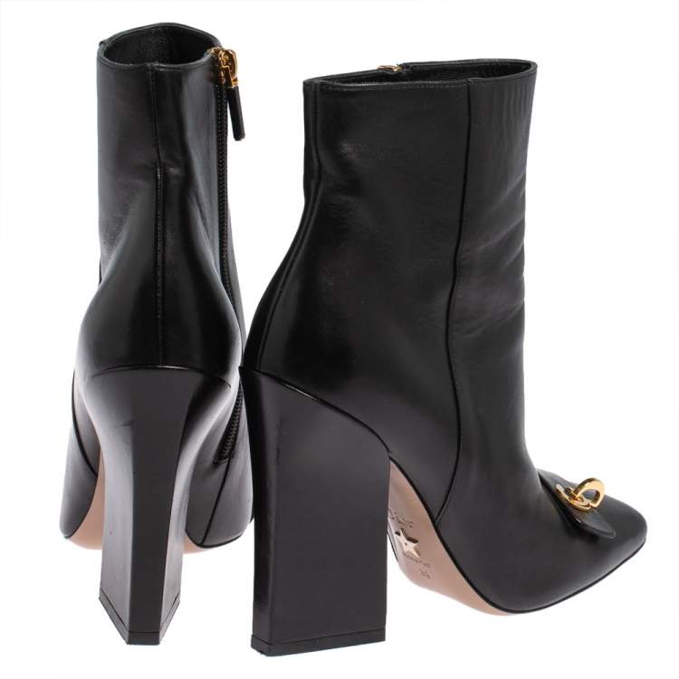 Pre Owned Dior Black Leather CD Logo Embellished Ankle Length Boots Size 39