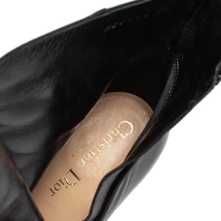 Pre Owned Dior Black Leather CD Logo Embellished Ankle Length Boots Size 39