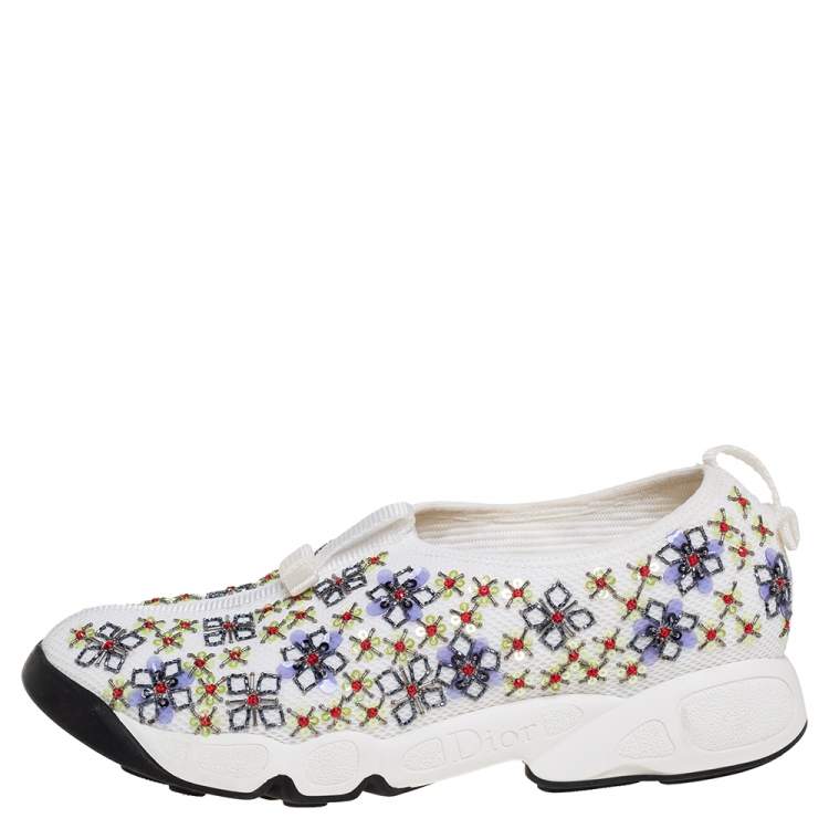 Pre Owned Dior White Mesh Embellished Fusion Slip On Sneakers Size 38 