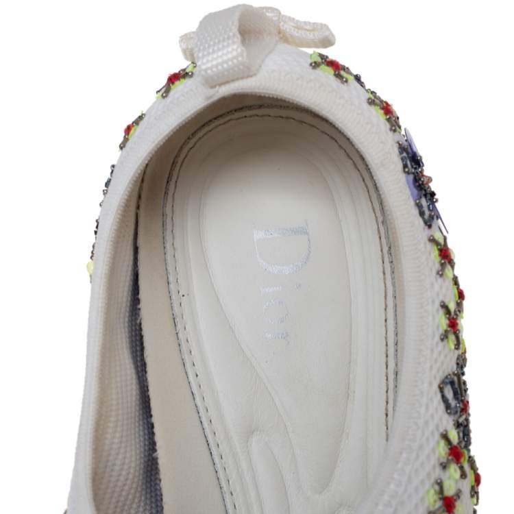 Pre Owned Dior White Mesh Embellished Fusion Slip On Sneakers Size 38 
