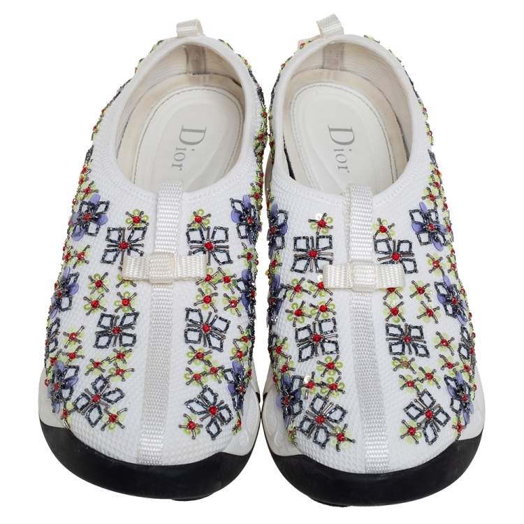 Pre Owned Dior White Mesh Embellished Fusion Slip On Sneakers Size 38 