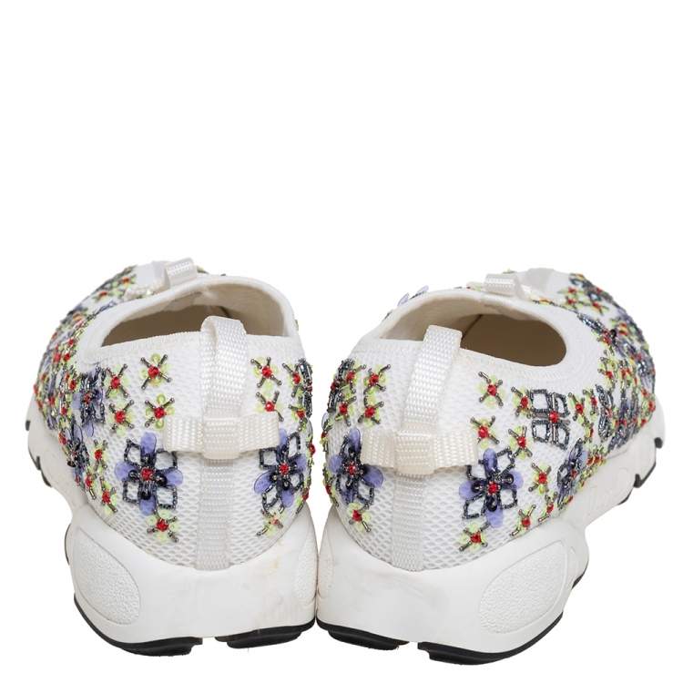 Pre Owned Dior White Mesh Embellished Fusion Slip On Sneakers Size 38 