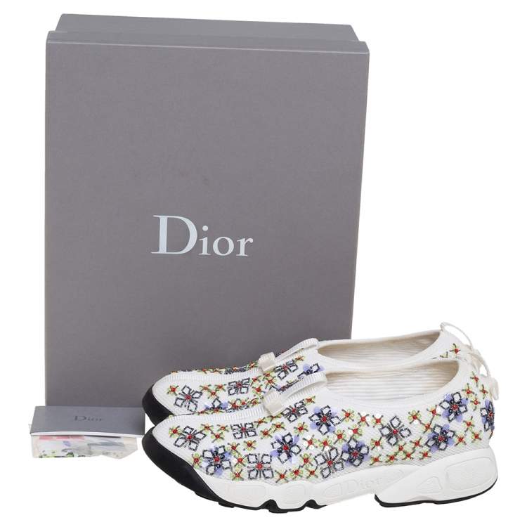 Pre Owned Dior White Mesh Embellished Fusion Slip On Sneakers Size 38 