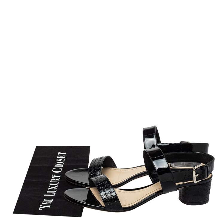 Pre Owned Dior Black Cannage Quilted Patent Leather Ankle Strap Sandals Size 40