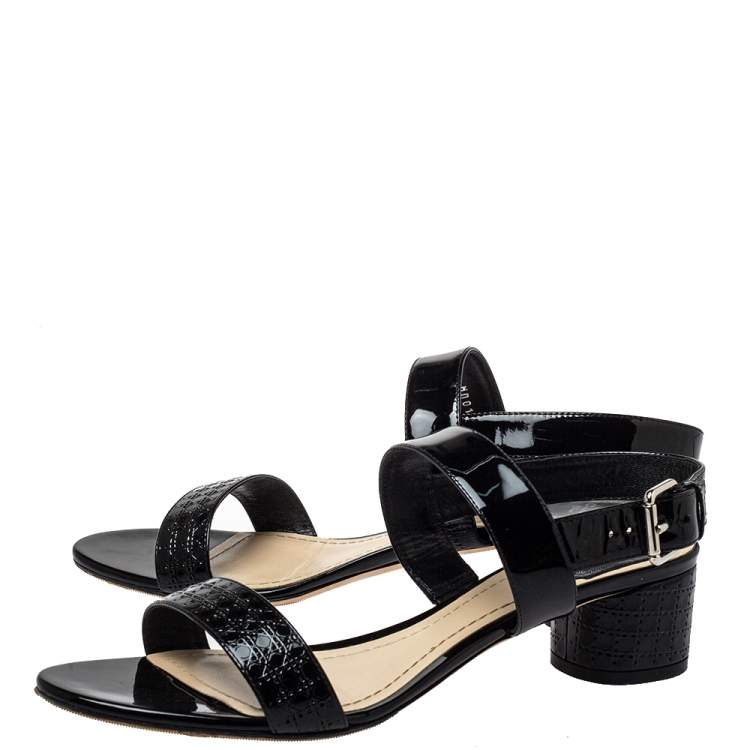 Pre Owned Dior Black Cannage Quilted Patent Leather Ankle Strap Sandals Size 40
