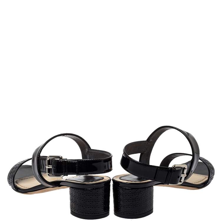 Pre Owned Dior Black Cannage Quilted Patent Leather Ankle Strap Sandals Size 40