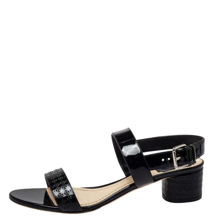 Pre Owned Dior Black Cannage Quilted Patent Leather Ankle Strap Sandals Size 40