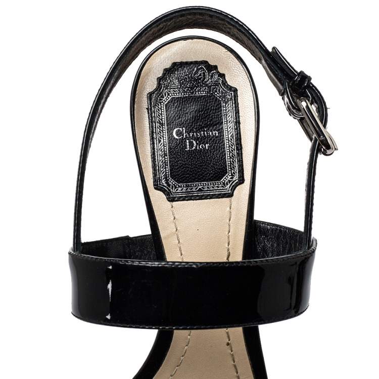 Pre Owned Dior Black Cannage Quilted Patent Leather Ankle Strap Sandals Size 40
