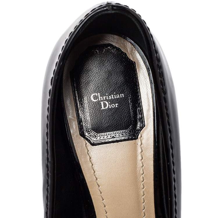 Pre Owned Dior Black Patent Leather Buckle Detail Block Heel Pumps Size 39.5