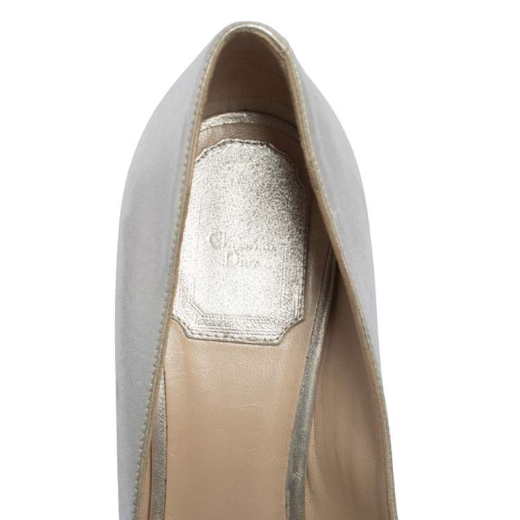 Pre Owned Dior Silver Leather Peep Toe Pumps Size 37