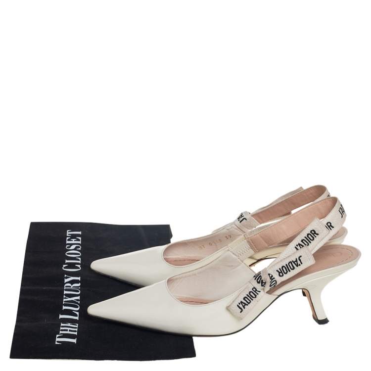 Pre Owned Dior White Patent Leather J'Adior Slingback Pumps Size 39