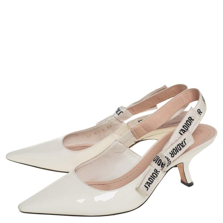 Pre Owned Dior White Patent Leather J'Adior Slingback Pumps Size 39