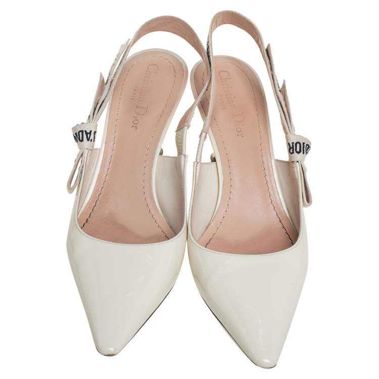 Pre Owned Dior White Patent Leather J'Adior Slingback Pumps Size 39