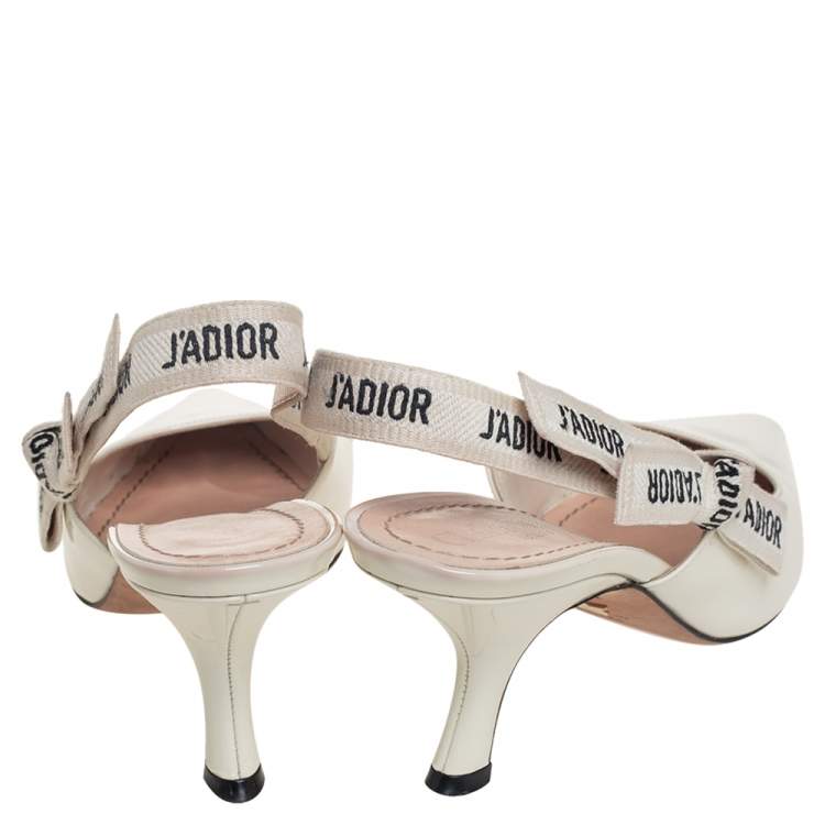 Pre Owned Dior White Patent Leather J'Adior Slingback Pumps Size 39