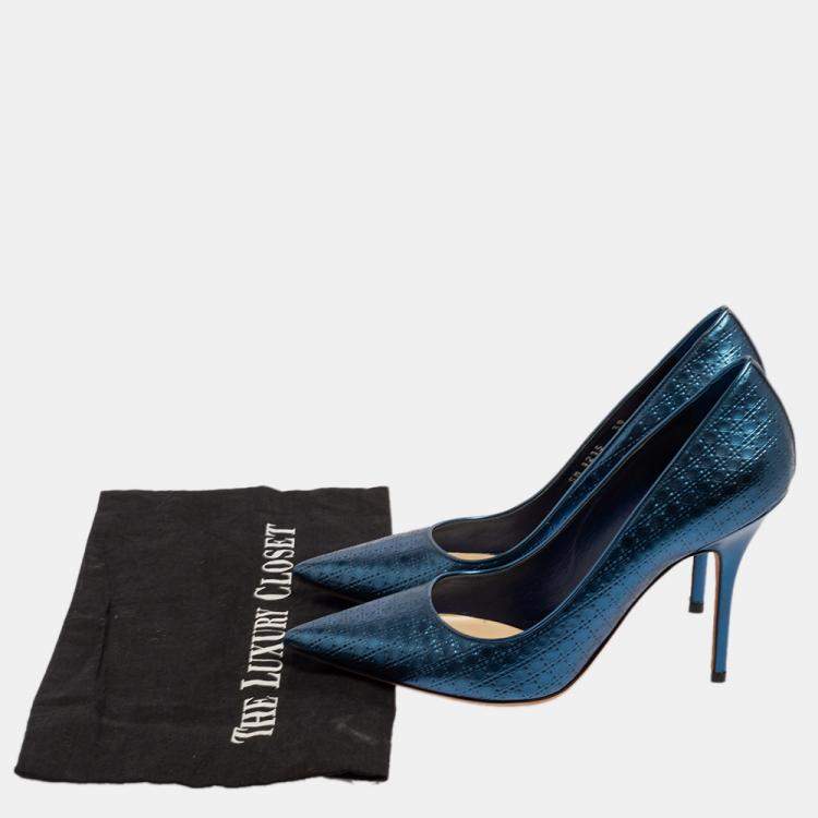 Pre Owned Dior Blue Cannage Leather Pointed Toe Pumps Size 39