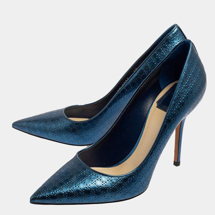 Pre Owned Dior Blue Cannage Leather Pointed Toe Pumps Size 39