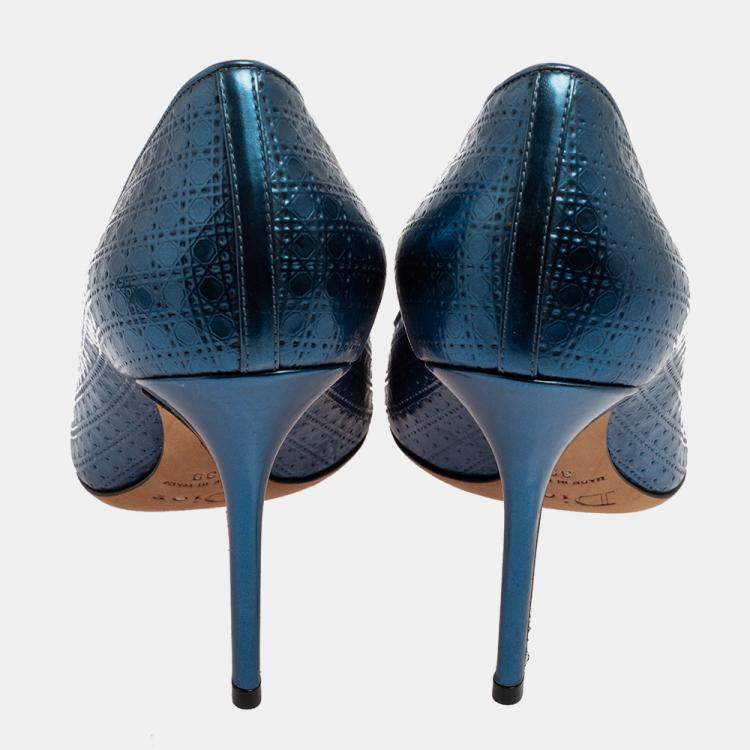 Pre Owned Dior Blue Cannage Leather Pointed Toe Pumps Size 39