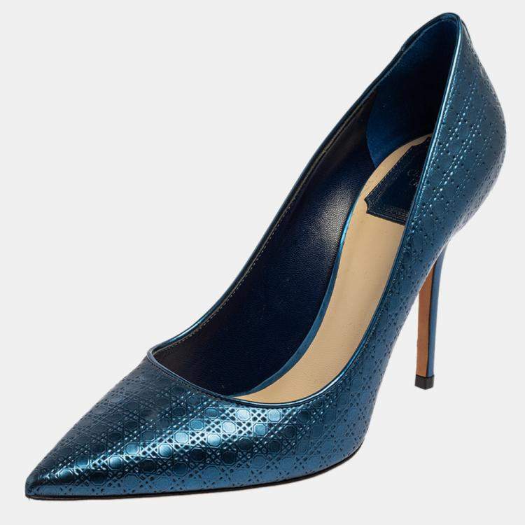 Pre Owned Dior Blue Cannage Leather Pointed Toe Pumps Size 39