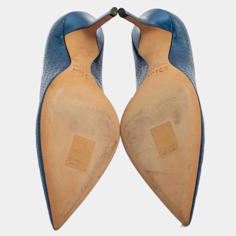 Pre Owned Dior Blue Cannage Leather Pointed Toe Pumps Size 39