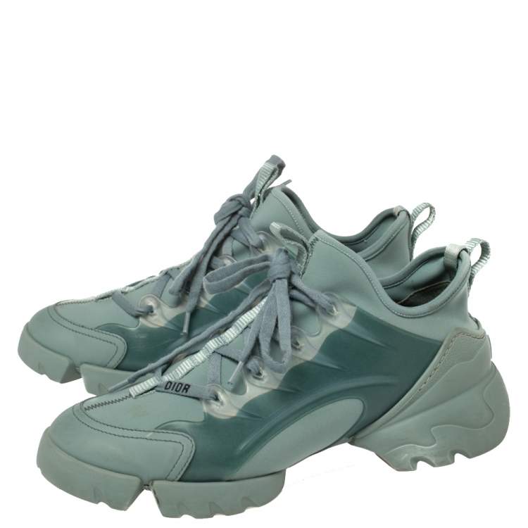 Pre Owned Dior Pale Green Neoprene And PVC D Connect Sneakers Size 39.5