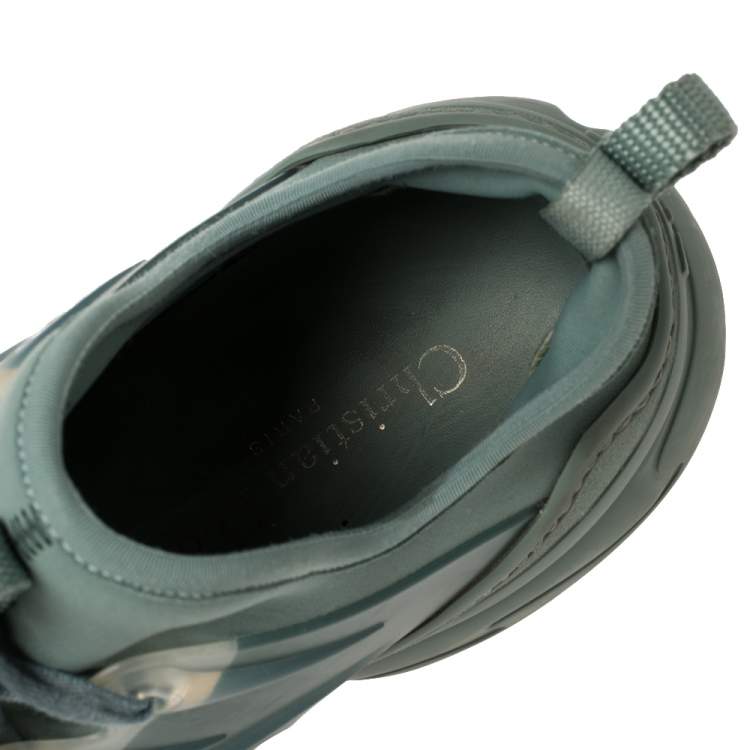 Pre Owned Dior Pale Green Neoprene And PVC D Connect Sneakers Size 39.5