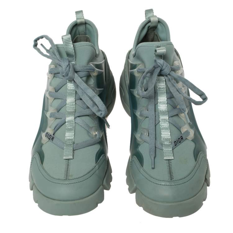 Pre Owned Dior Pale Green Neoprene And PVC D Connect Sneakers Size 39.5