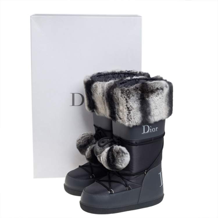 Pre Owned Dior Grey/Black Fur And Fabric Moon Boots Size 40