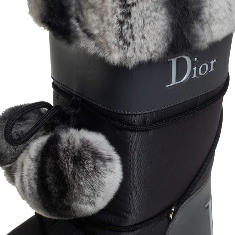 Pre Owned Dior Grey/Black Fur And Fabric Moon Boots Size 40