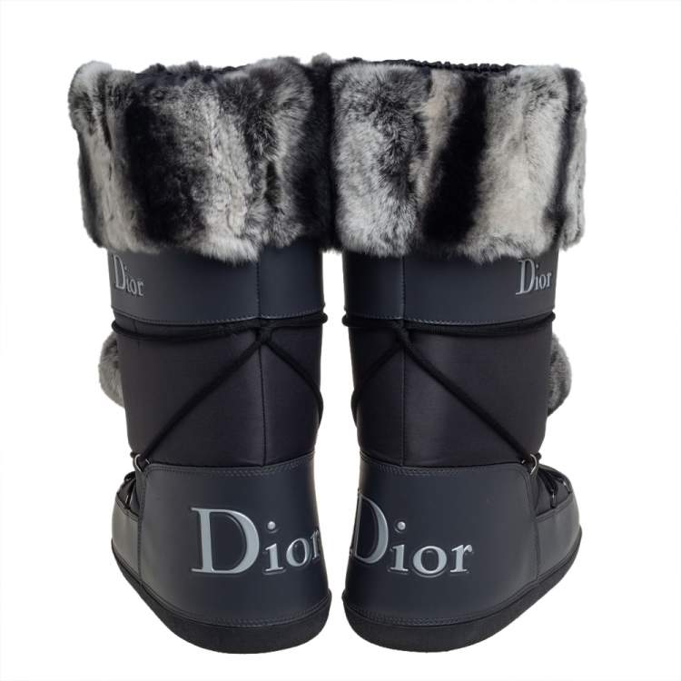 Pre Owned Dior Grey/Black Fur And Fabric Moon Boots Size 40