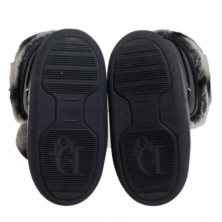 Pre Owned Dior Grey/Black Fur And Fabric Moon Boots Size 40