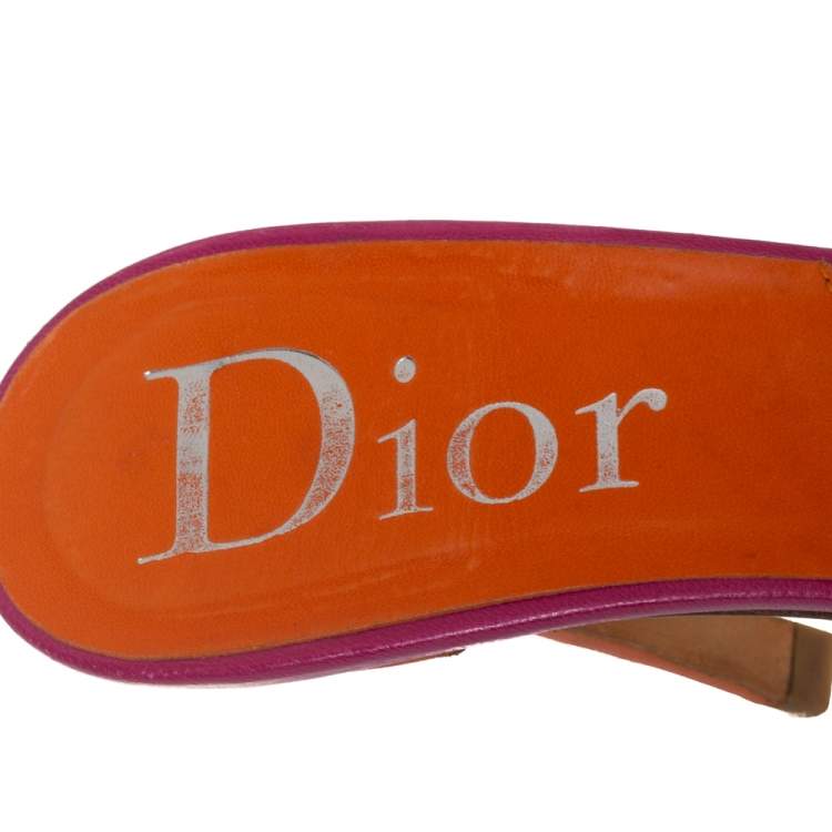 Pre Owned Dior Pink/Orange Leather Studded Logo Detail Slide Sandals Size 39