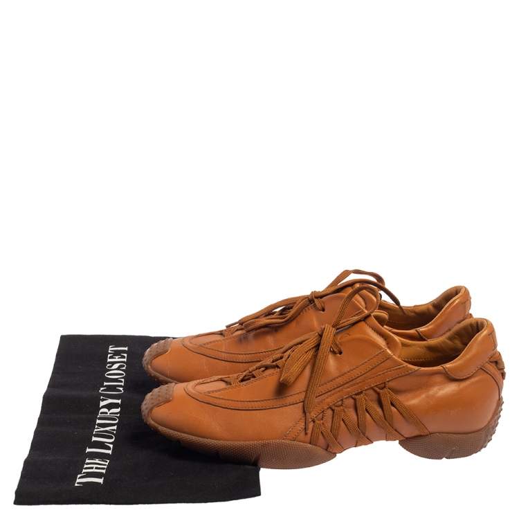 Pre Owned Dior Tan Leather Lace Up Sneakers Size 38