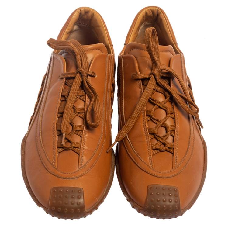 Pre Owned Dior Tan Leather Lace Up Sneakers Size 38