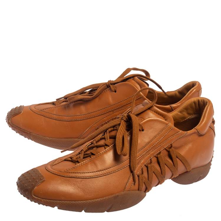 Pre Owned Dior Tan Leather Lace Up Sneakers Size 38