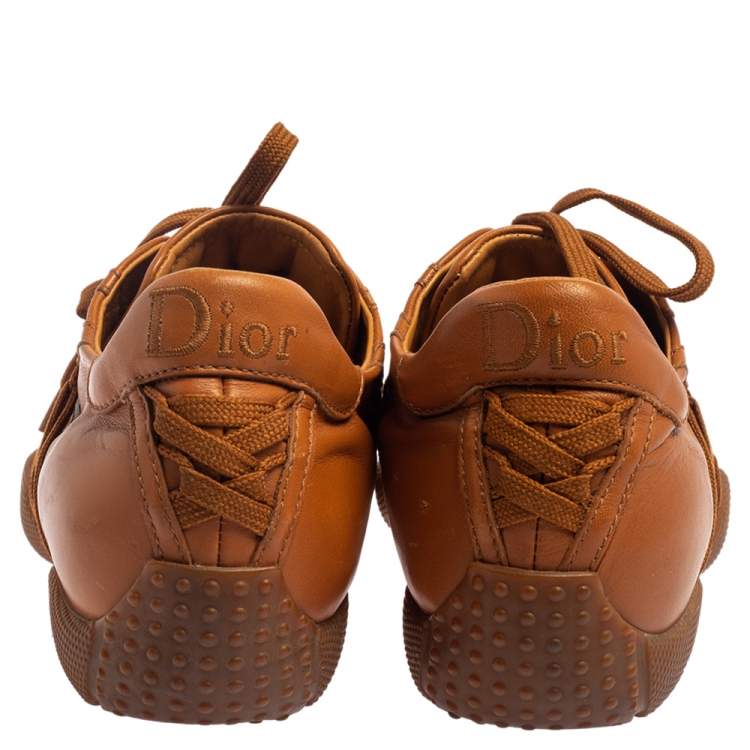 Pre Owned Dior Tan Leather Lace Up Sneakers Size 38